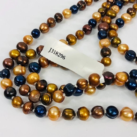 Blue Freshwater Pearl Necklace Extra Long Copper - Picture 7 of 7